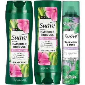 Suave Volumizing Shampoo and Conditioner Set, Bamboo & Hibiscus   Dry Shampoo for Women, Rosemary & Mint