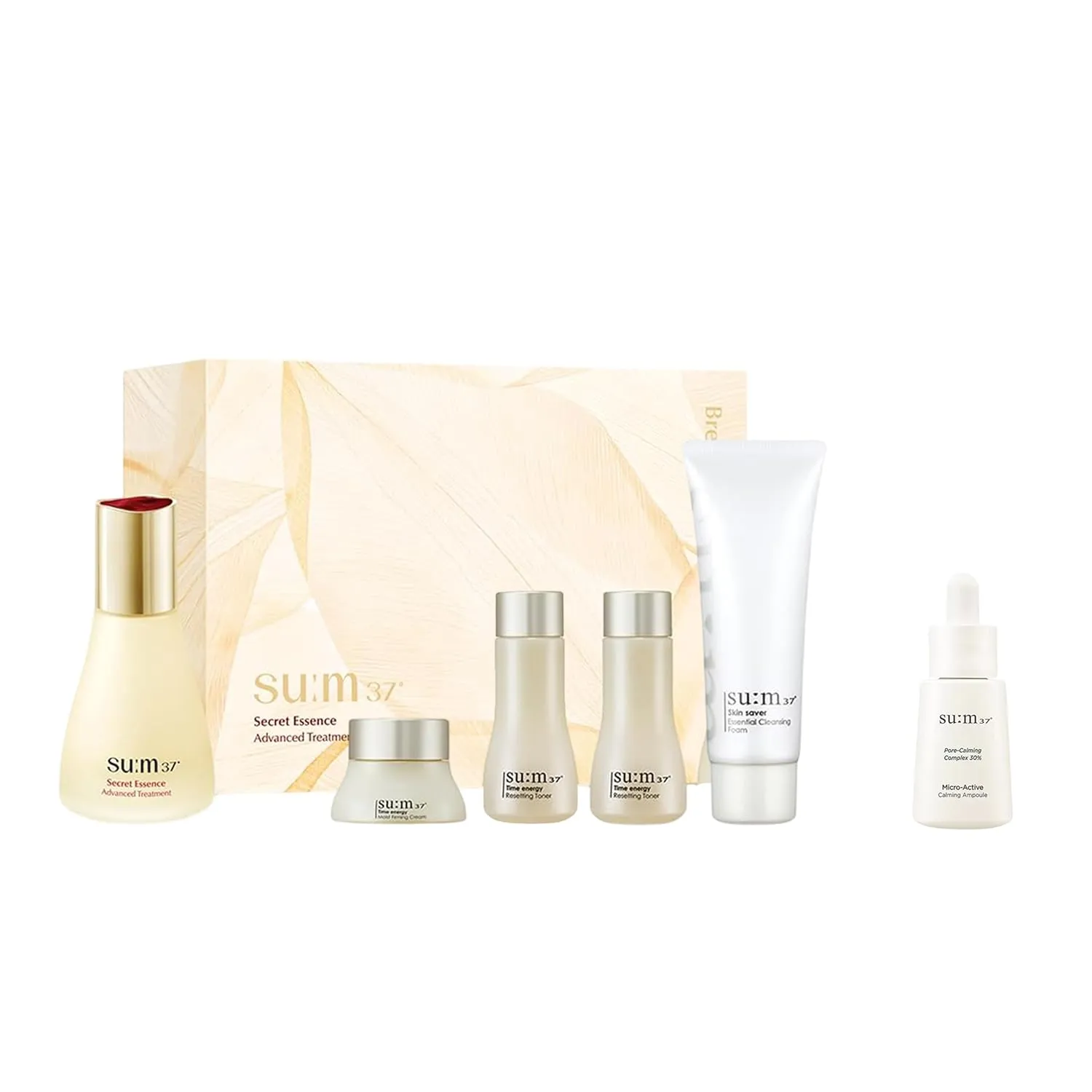SU:M Secret Essence Advanced Treatment Special Set (1.52 fl oz) (5-piece set)   Micro-Active Calming Ampoule (0.5 fl oz) - Korean skin care, Skin Barrier Repair Hydrating Serum gift set