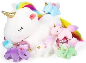 Sumind Rainbow Unicorn Mommy Stuffed Animal with 5 Cute Baby Unicorns in Her Tummy Plush Toy for Mama Girls Baby Toddler Kids 3 4 5 6 7 8  YearChristmas Birthday Gifts(Chic Style,White)