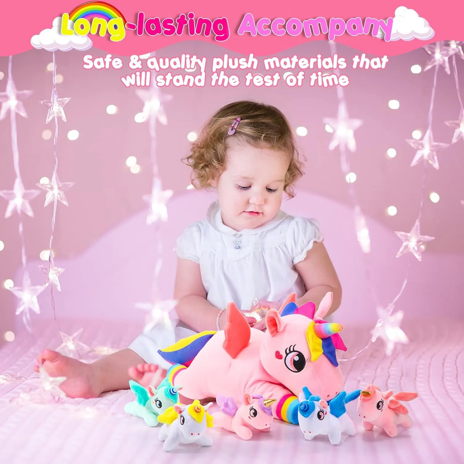Sumind Rainbow Unicorn Mommy Stuffed Animal with 5 Cute Baby Unicorns in Her Tummy Plush Toy for Mama Girls Baby Toddler Kids 3 4 5 6 7 8  YearChristmas Birthday Gifts(Novel Style,Pink)