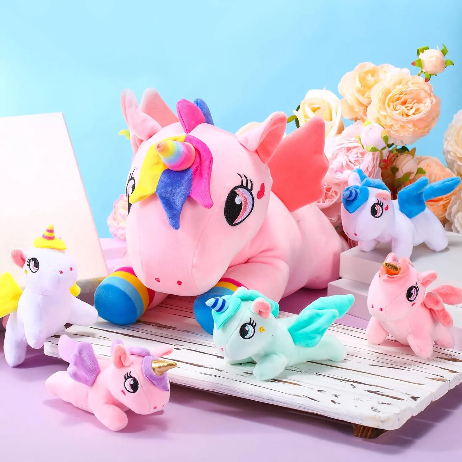 Sumind Rainbow Unicorn Mommy Stuffed Animal with 5 Cute Baby Unicorns in Her Tummy Plush Toy for Mama Girls Baby Toddler Kids 3 4 5 6 7 8  YearChristmas Birthday Gifts(Novel Style,Pink)