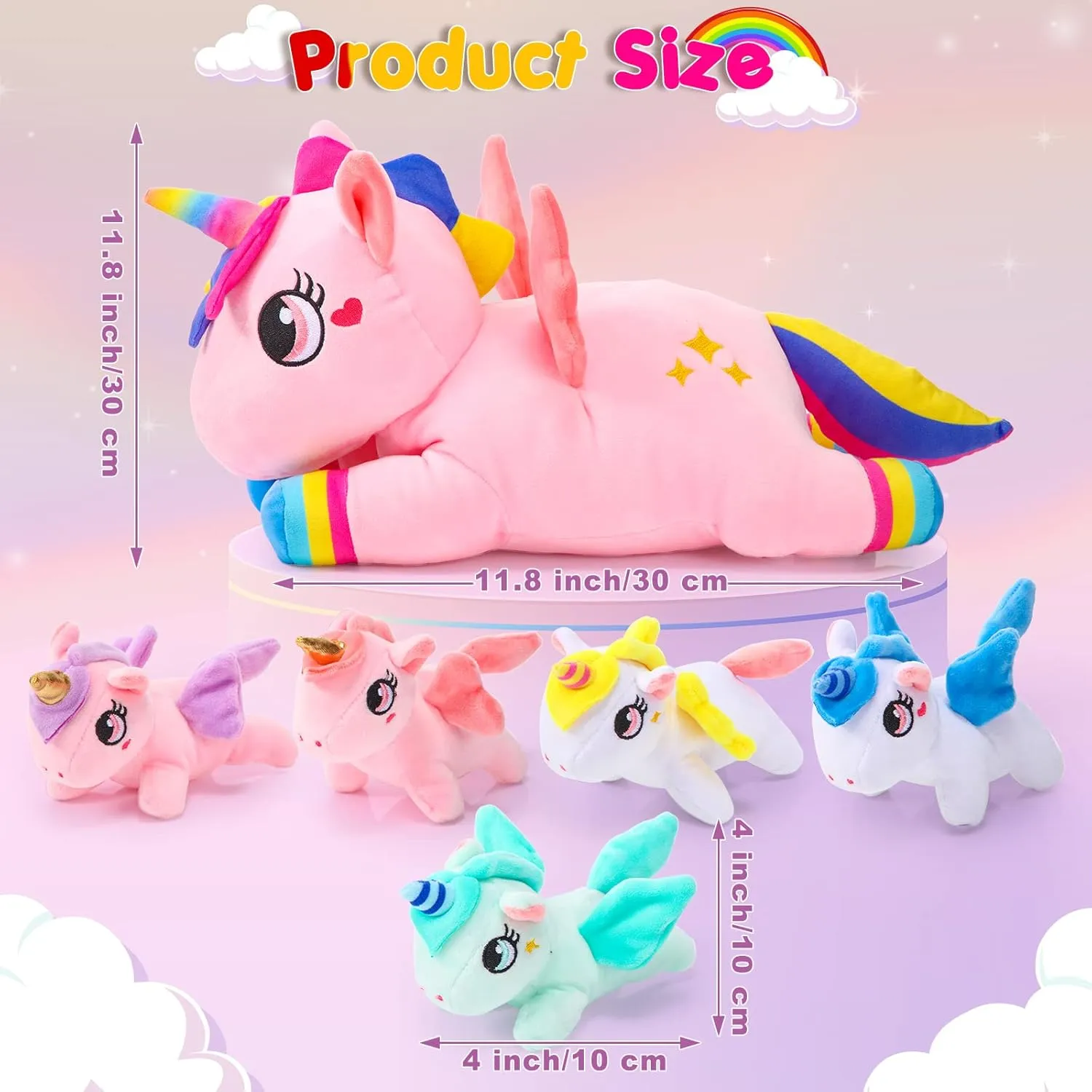 Sumind Rainbow Unicorn Mommy Stuffed Animal with 5 Cute Baby Unicorns in Her Tummy Plush Toy for Mama Girls Baby Toddler Kids 3 4 5 6 7 8  YearChristmas Birthday Gifts(Novel Style,Pink)