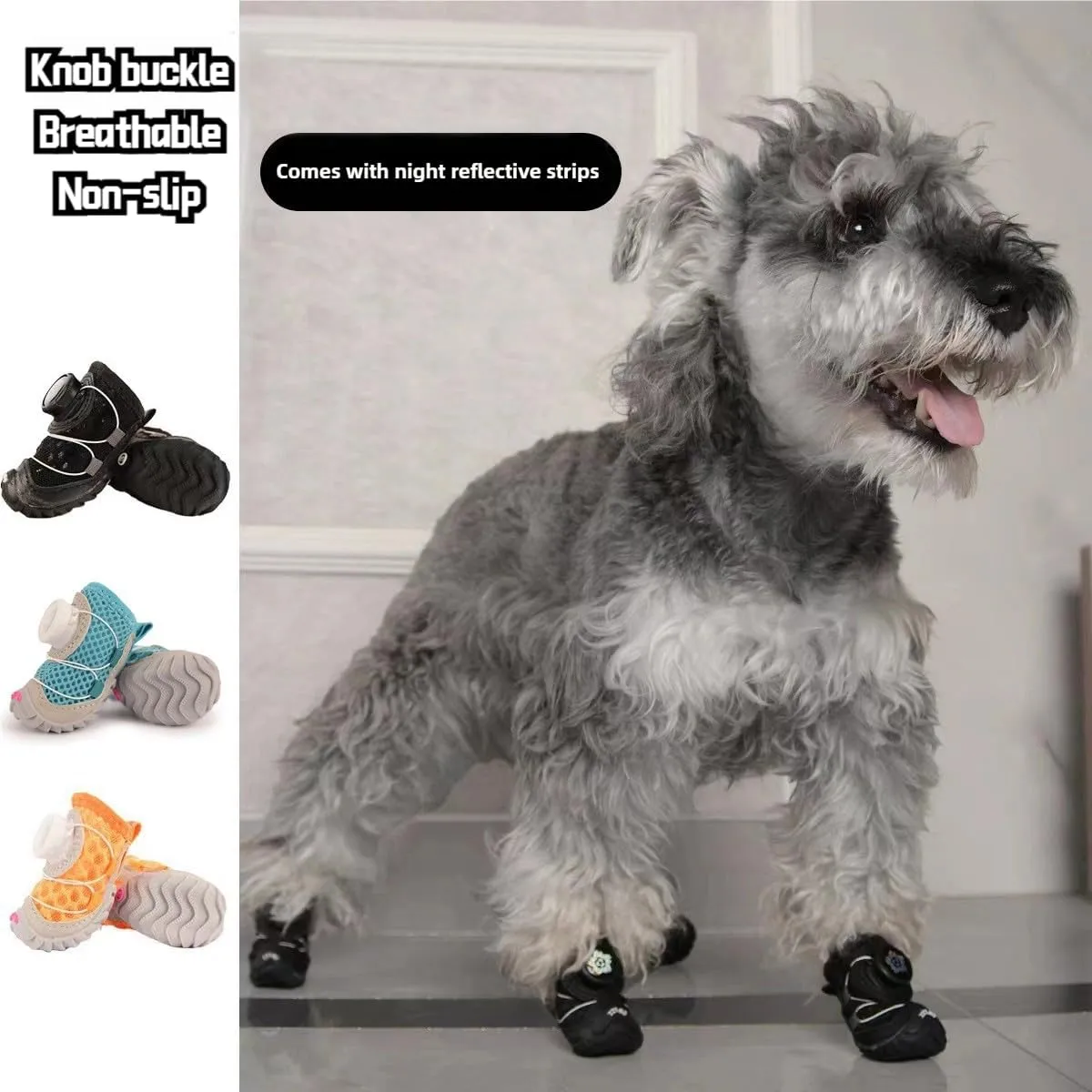 Summer Anti-Skid Breathable Dog Shoes, Suitable for Small and Medium Dogs (French Bulldog/Teddy/Beagle/Corgi/Pomeranian/VIP Dog), Used for Hard Wood Floor, Available in 5 Sizes (2Pcs) (Black, 4)