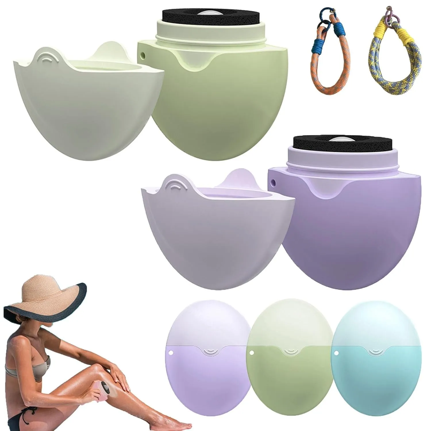 Sun Screen Applicator, Portable Refillable Applicator, Rotating Roller With Replacement Sponges, Experience Fast and Easy Application Experience(2pcs green purple)