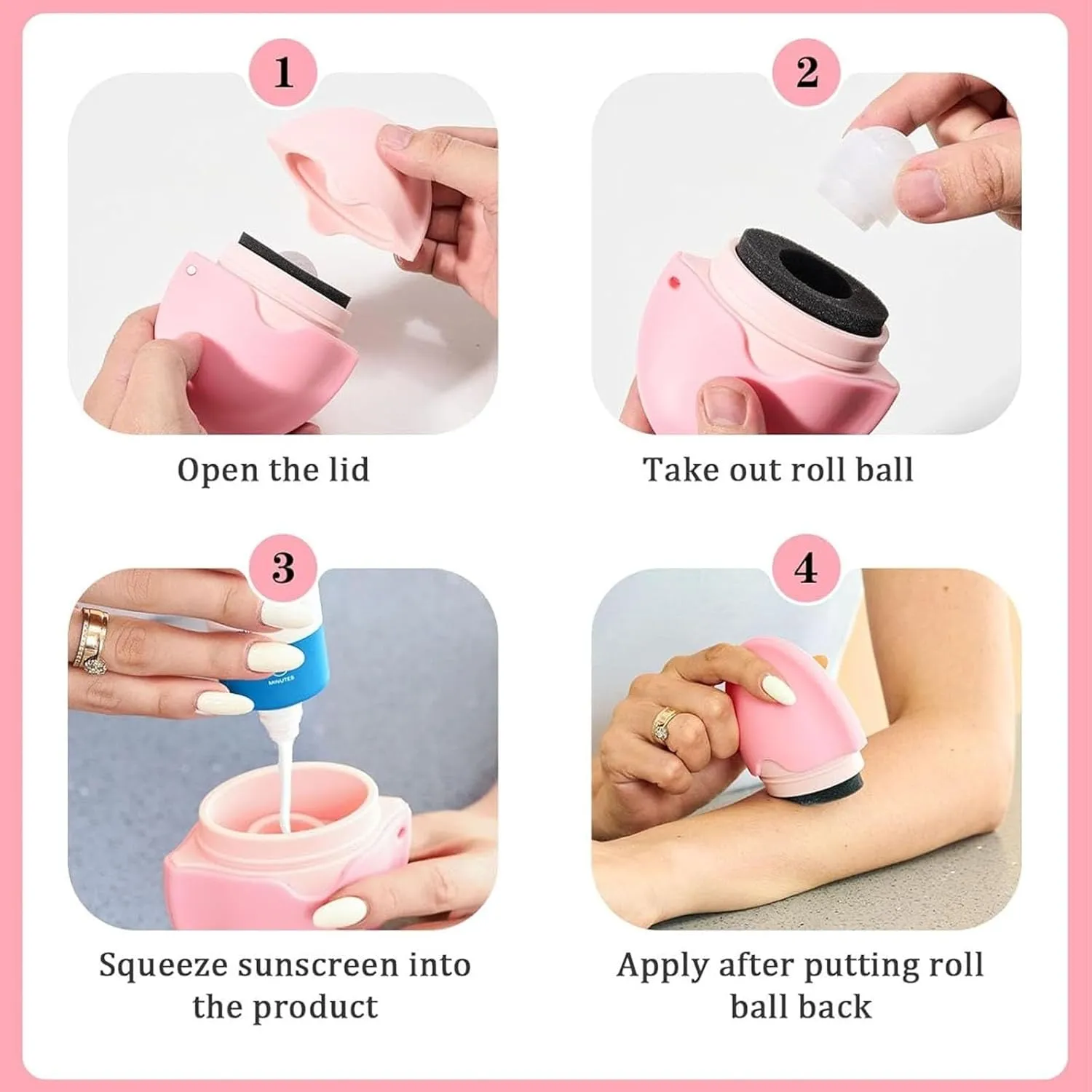 Sun Screen Applicator, Portable Refillable Applicator, Rotating Roller With Replacement Sponges, Experience Fast and Easy Application Experience(2pcs pink purple)