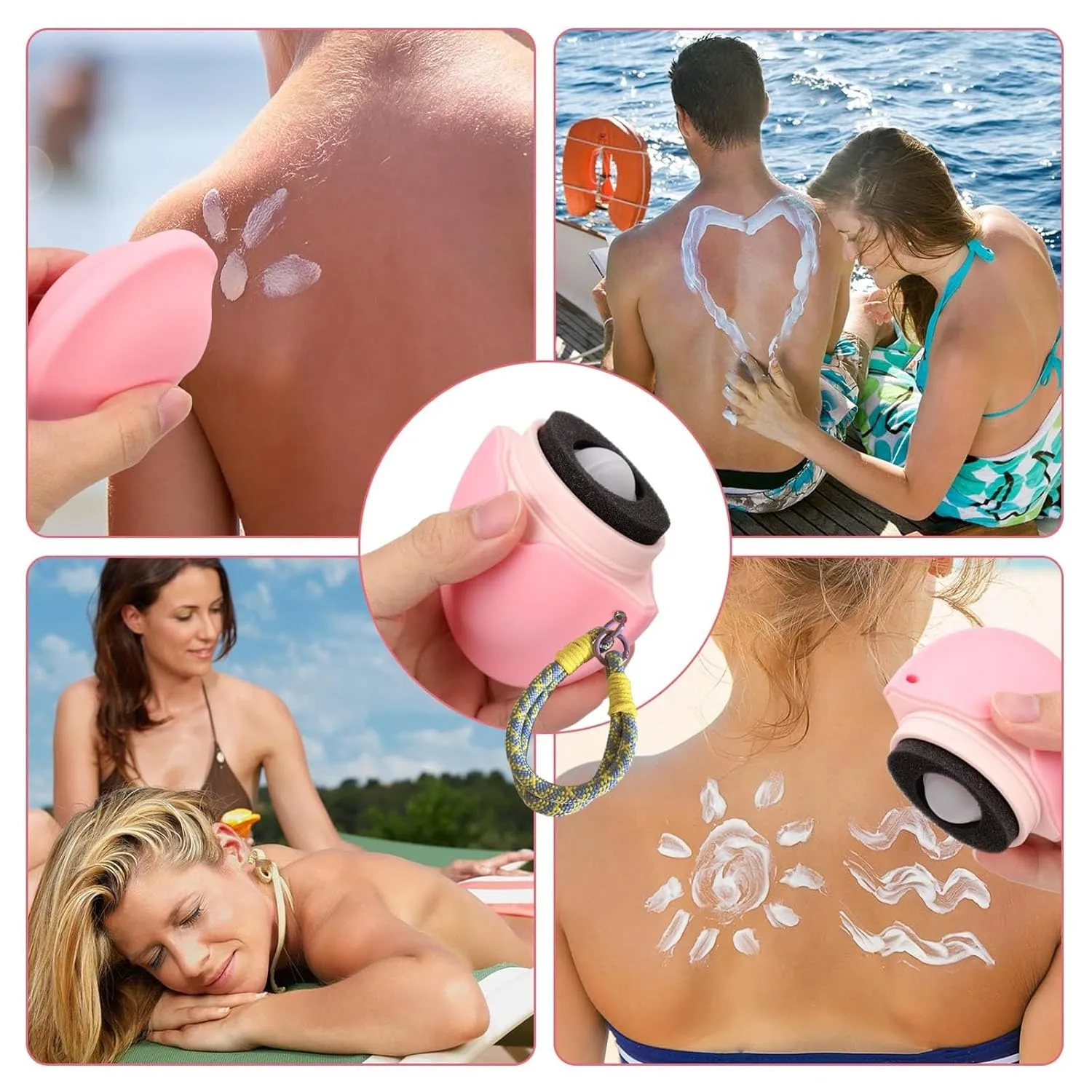 Sun Screen Applicator, Portable Refillable Applicator, Rotating Roller With Replacement Sponges, Experience Fast and Easy Application Experience(2pcs pink purple)