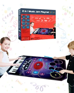 SUNLIN 2-in-1 Music Jam Mat, Music Learning Toy for Boys Girls 3-6, Drum Set   Piano Mat, Toddler Birthday Gift 3 4 5 6 Years, Record & Playback, Built-in Songs, 8 Instrument Sounds, Volume Control