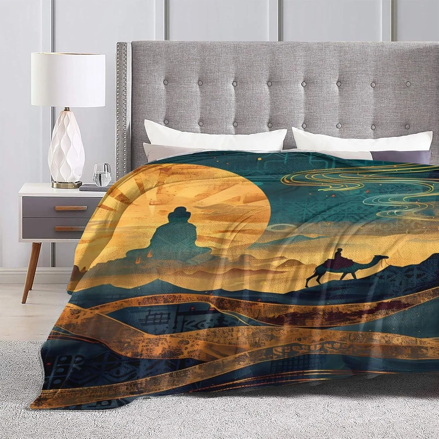 Sunset Desert Journey for Fleece Throw Blanket 80"X60" Reversible Plush Fluffy Lattice Flannel Blankets for Sofa Couch Bed