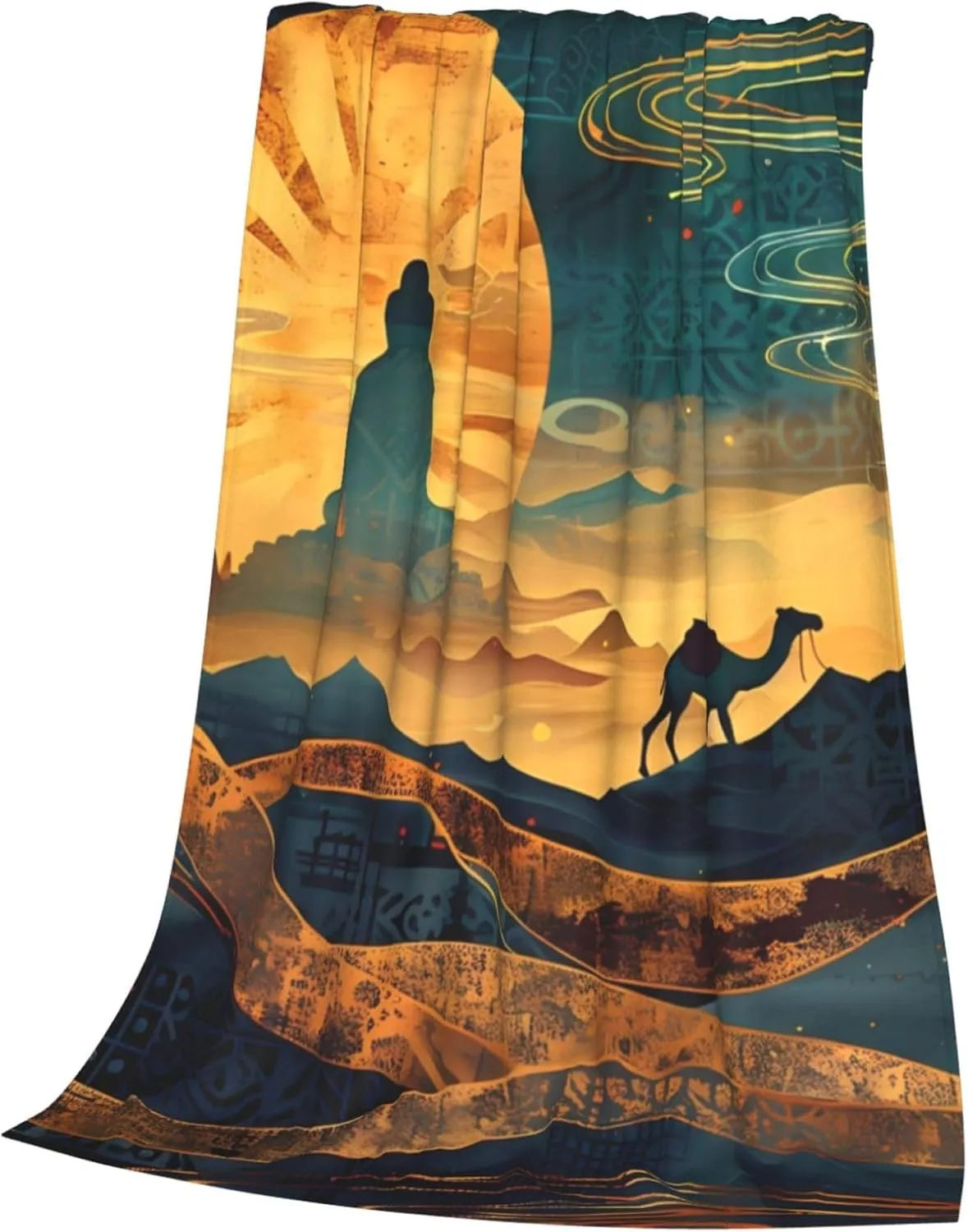 Sunset Desert Journey for Fleece Throw Blanket 80"X60" Reversible Plush Fluffy Lattice Flannel Blankets for Sofa Couch Bed