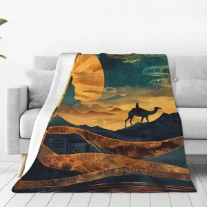 Sunset Desert Journey for Fleece Throw Blanket 80"X60" Reversible Plush Fluffy Lattice Flannel Blankets for Sofa Couch Bed