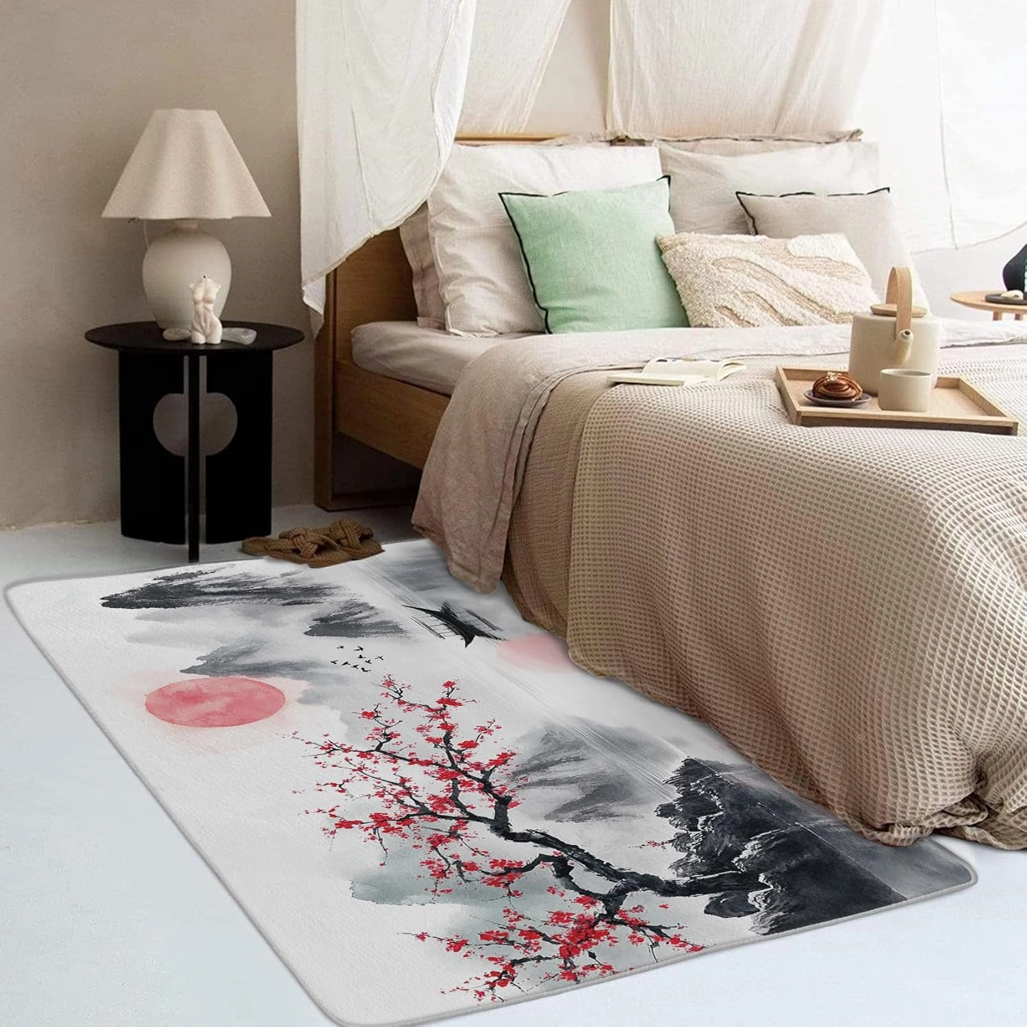 Sunset Flower Rugs for Bedroom, Mountain Area Rug 5x7, Landscape Painting Rugs for Living Room, Sunset Flower Rug, Non Slip Washable Rug - 5 x 7 ft, Home Deco Indoor Carpet