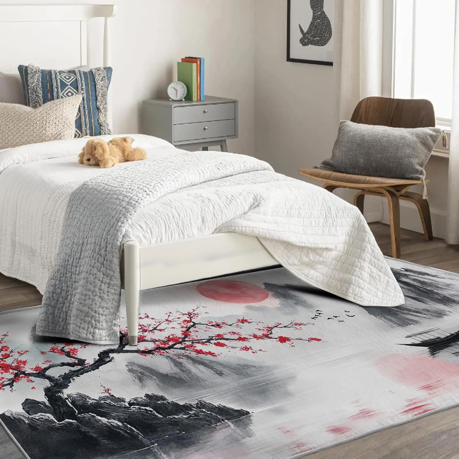 Sunset Flower Rugs for Bedroom, Mountain Area Rug 5x7, Landscape Painting Rugs for Living Room, Sunset Flower Rug, Non Slip Washable Rug - 5 x 7 ft, Home Deco Indoor Carpet