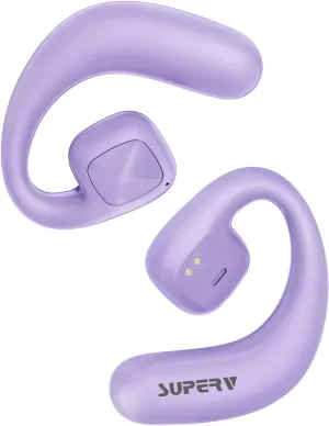 SUPERV Open Ear Headphones, Bluetooth 5.3 Wireless Earbuds with Earhooks,Fast Charging, Sweat Resistant, Digital Display Charging Case for Music, Game, Sport(Purple)