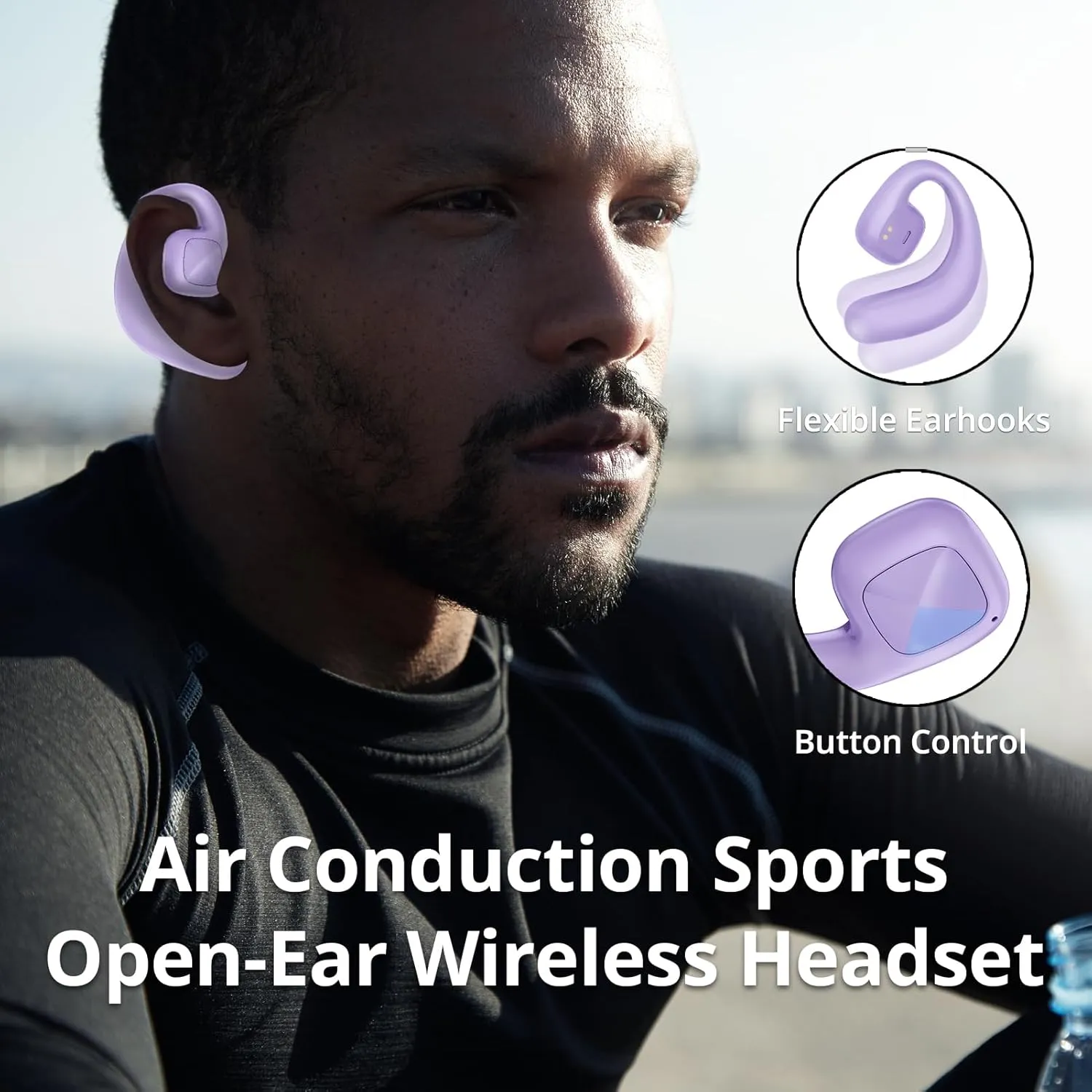 SUPERV Open Ear Headphones, Bluetooth 5.3 Wireless Earbuds with Earhooks,Fast Charging, Sweat Resistant, Digital Display Charging Case for Music, Game, Sport(Purple)