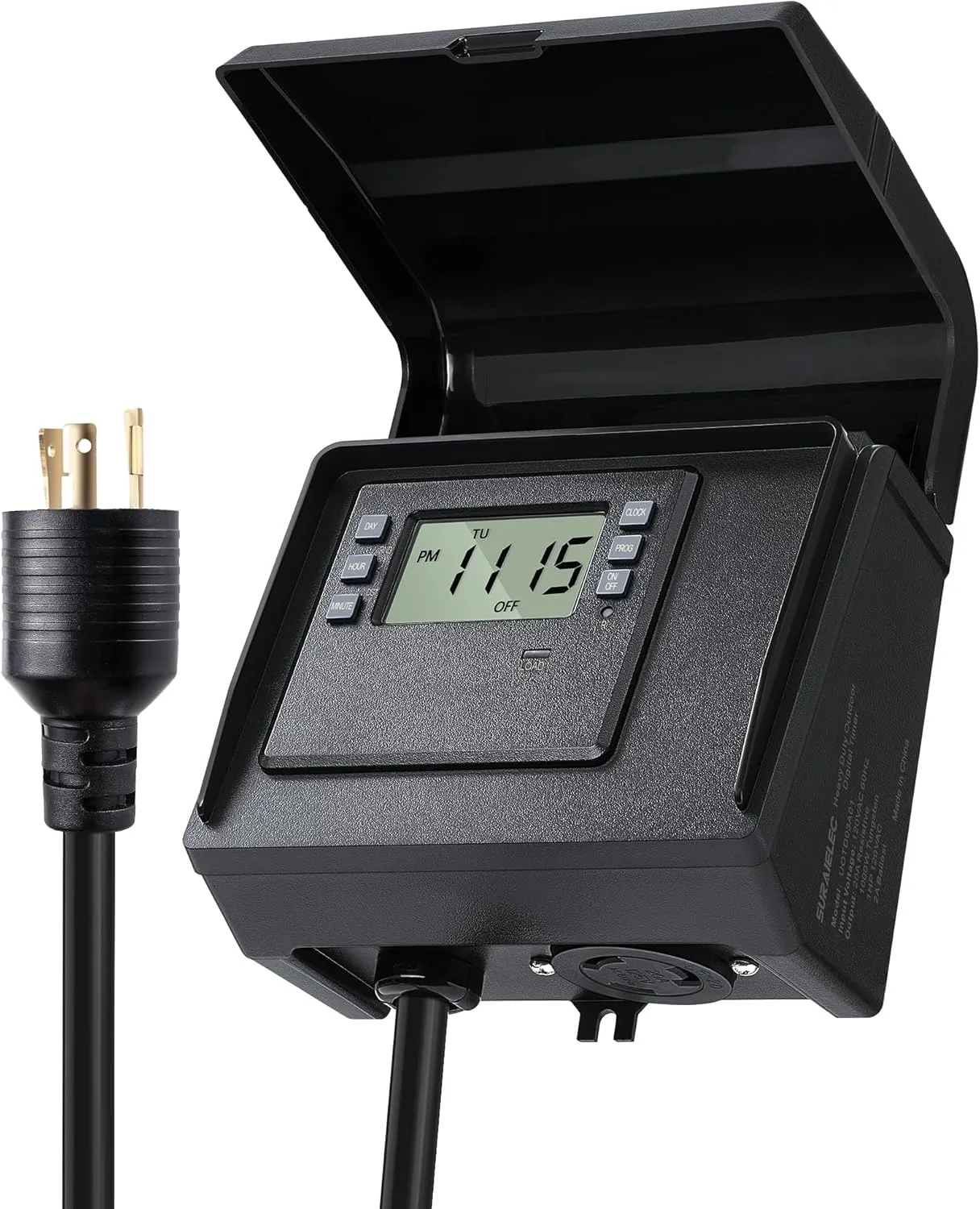 SURAIELEC Digital Pool Timer for Above Ground Pools, NEMA L5-20R Twist-Lock Plug-in Timer, 20A 125V 1HP, Programmable 7-Day Schedule, Weatherproof Cover, for Pool Pumps, Heaters and Lights