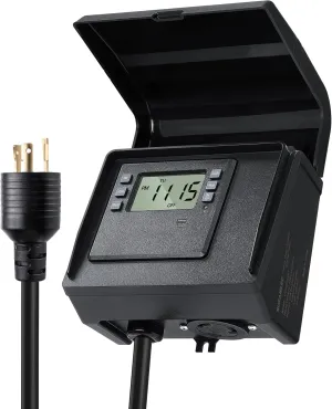 SURAIELEC Digital Pool Timer for Above Ground Pools, NEMA L5-20R Twist-Lock Plug-in Timer, 20A 125V 1HP, Programmable 7-Day Schedule, Weatherproof Cover, for Pool Pumps, Heaters and Lights