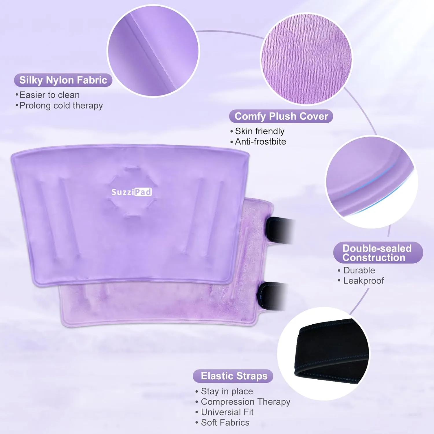 SuzziPad Elbow Ice Pack Wrap – Wearable Cold Compression Sleeve for Elbow & Forearm, Reusable Ice Pack for Tennis & Golf Recovery, Purple