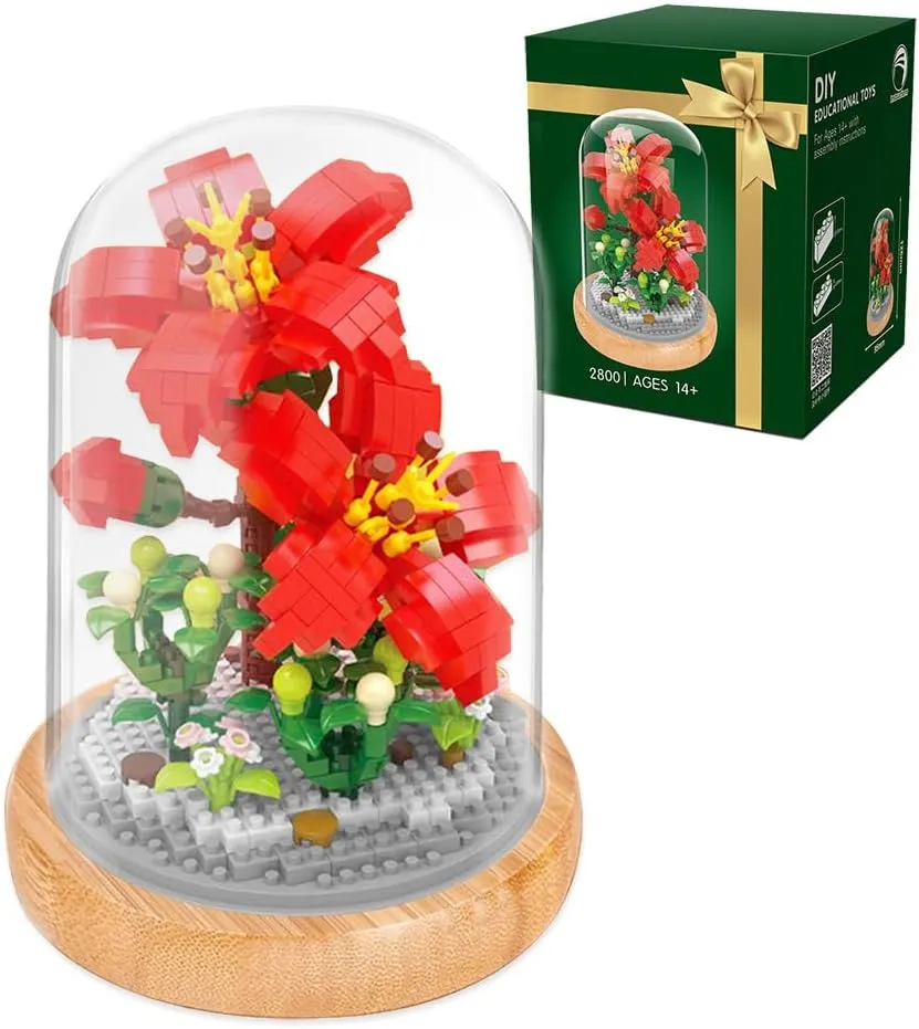 SYMIBRICK Kapok Flower Bouquet Building Set, 583PCS Mini Bricks Botanical Collection Building Blocks with Display Case, Artificial Plants and Flowers for Adults, Birthday Gift for Her