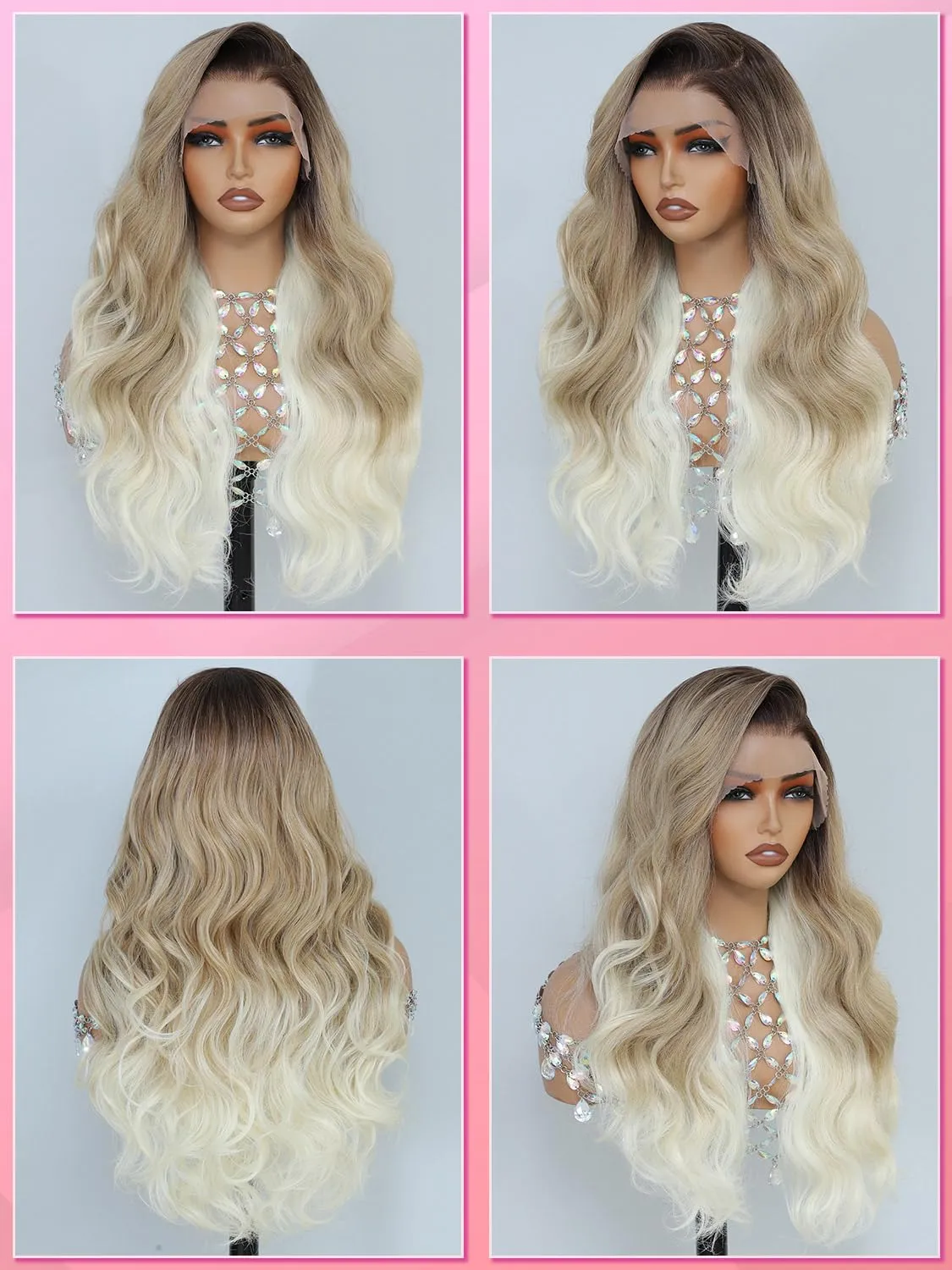 Synthetic Lace Front Wig for Women, Ombre Blonde Synthetic Wig,13x6 Hd Lace Front, 26 Inch Long Wavy, Heat Resistant Fiber, Deep Parting, with Baby Hair, Natural Hairline