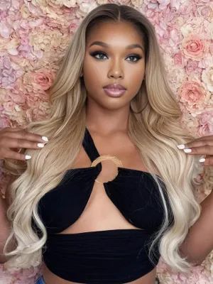 Synthetic Lace Front Wig for Women, Ombre Blonde Synthetic Wig,13x6 Hd Lace Front, 26 Inch Long Wavy, Heat Resistant Fiber, Deep Parting, with Baby Hair, Natural Hairline
