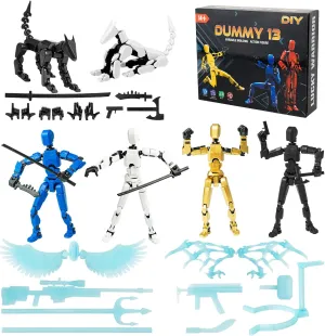 T 13 Action Figure(Assembly Completed), Dummy 13, Action Figure Robo 13, Titan 13 Action Figure for Collectors Desktop Decoration, 4PCS T13 Action Figure   2PCS Action Dog（Black White