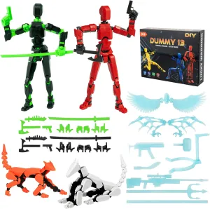 T13 Action Figure Already Assembled, Dummy 13, Multi-Jointed Movable Action Figure Robot 13, Action Figure for Collectors Desktop Decoration,2PCS Action Figure   2PCS Action Dog(Green Red)