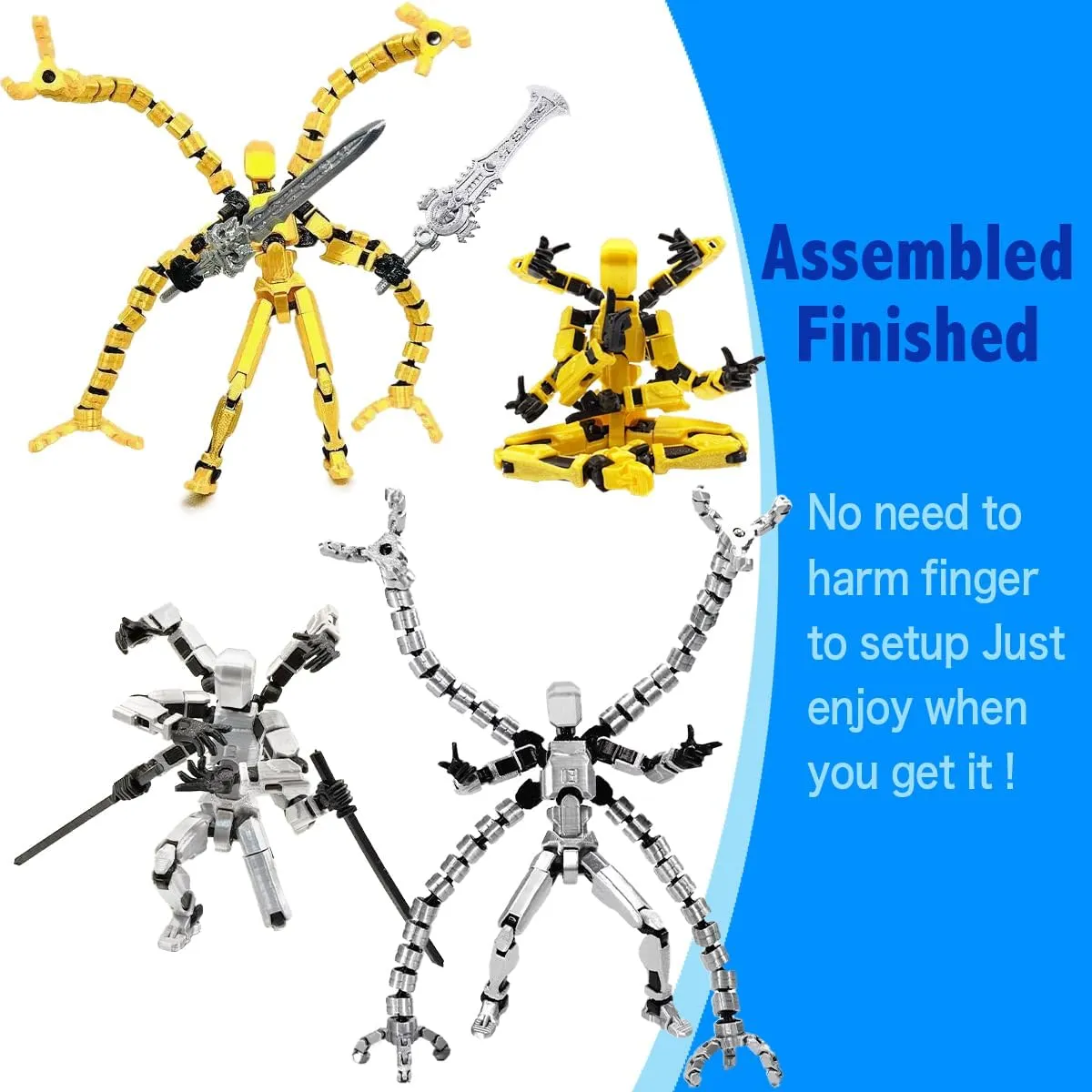 T13 Action Figure Set (Assembly Completed) 2 Pcs, 3D Printed Multi-Jointed, Titan 13 Action Figures, Multi-Articular Lucky Mobile Robot Nova,Desktop Decorations for Game Lovers Toys (Gold Sliver)