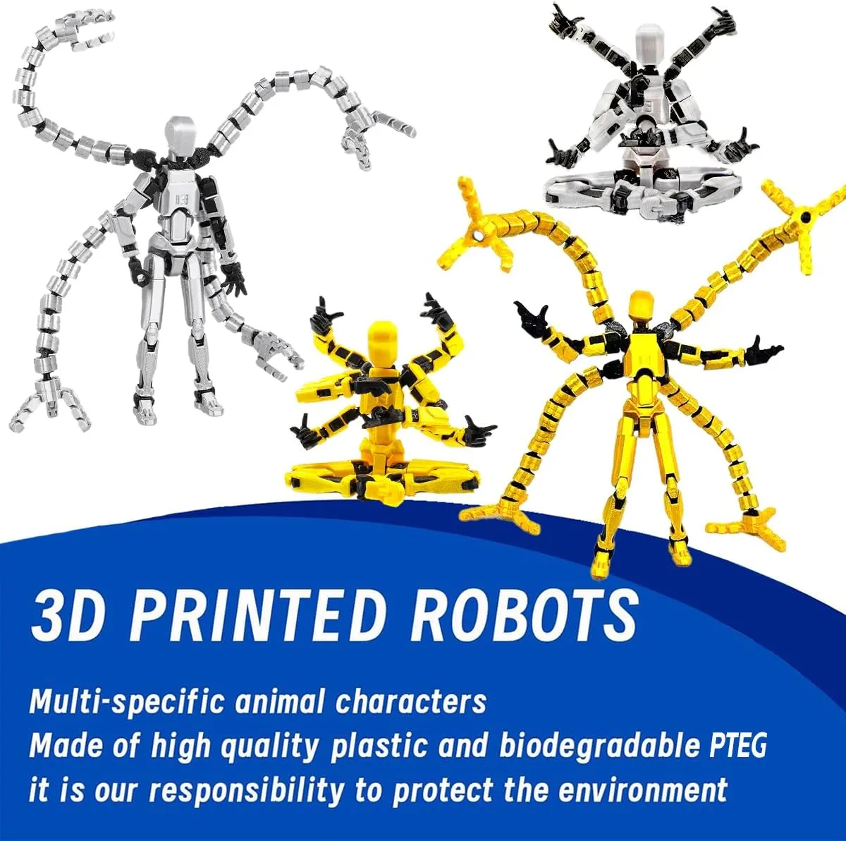 T13 Action Figure Set (Assembly Completed) 2 Pcs, 3D Printed Multi-Jointed, Titan 13 Action Figures, Multi-Articular Lucky Mobile Robot Nova,Desktop Decorations for Game Lovers Toys (Gold Sliver)