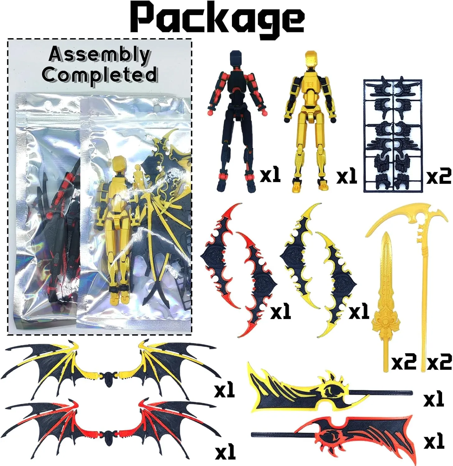 T13 Action Figure Set (Assembly Completed), 2Pcs Daemon Titan 13 Action Figure 3D Printed Dummy Robo 13 Action Figure Weapon Upgrade Robot Action Figure for Desktop Decoration (Red Yellow)
