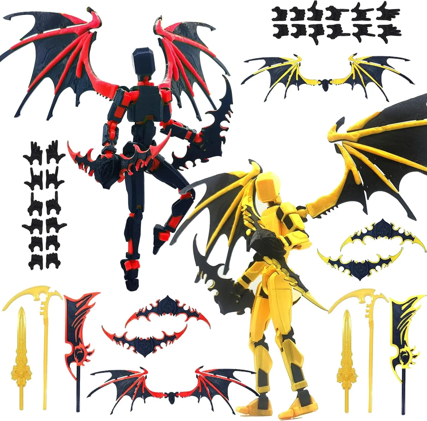 T13 Action Figure Set (Assembly Completed), 2Pcs Daemon Titan 13 Action Figure 3D Printed Dummy Robo 13 Action Figure Weapon Upgrade Robot Action Figure for Desktop Decoration (Red Yellow)