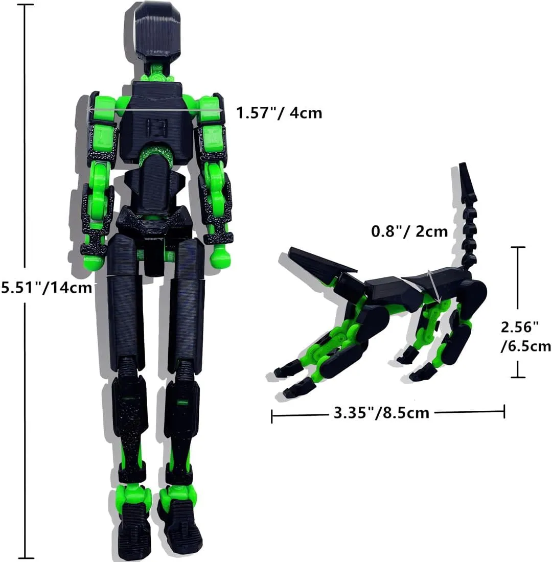 T13 Action Figures Set (Assembly Completed) Dummy 13 Titan 13 Robot Action Figure 3D Printed Robo Multi-Jointed Movable Action Figure Toy with Full Articulation (Black   Green Figure   Dog)