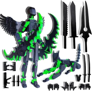 T13 Action Figures Set (Assembly Completed) Dummy 13 Titan 13 Robot Action Figure 3D Printed Robo Multi-Jointed Movable Action Figure Toy with Full Articulation (Black   Green Figure   Dog)