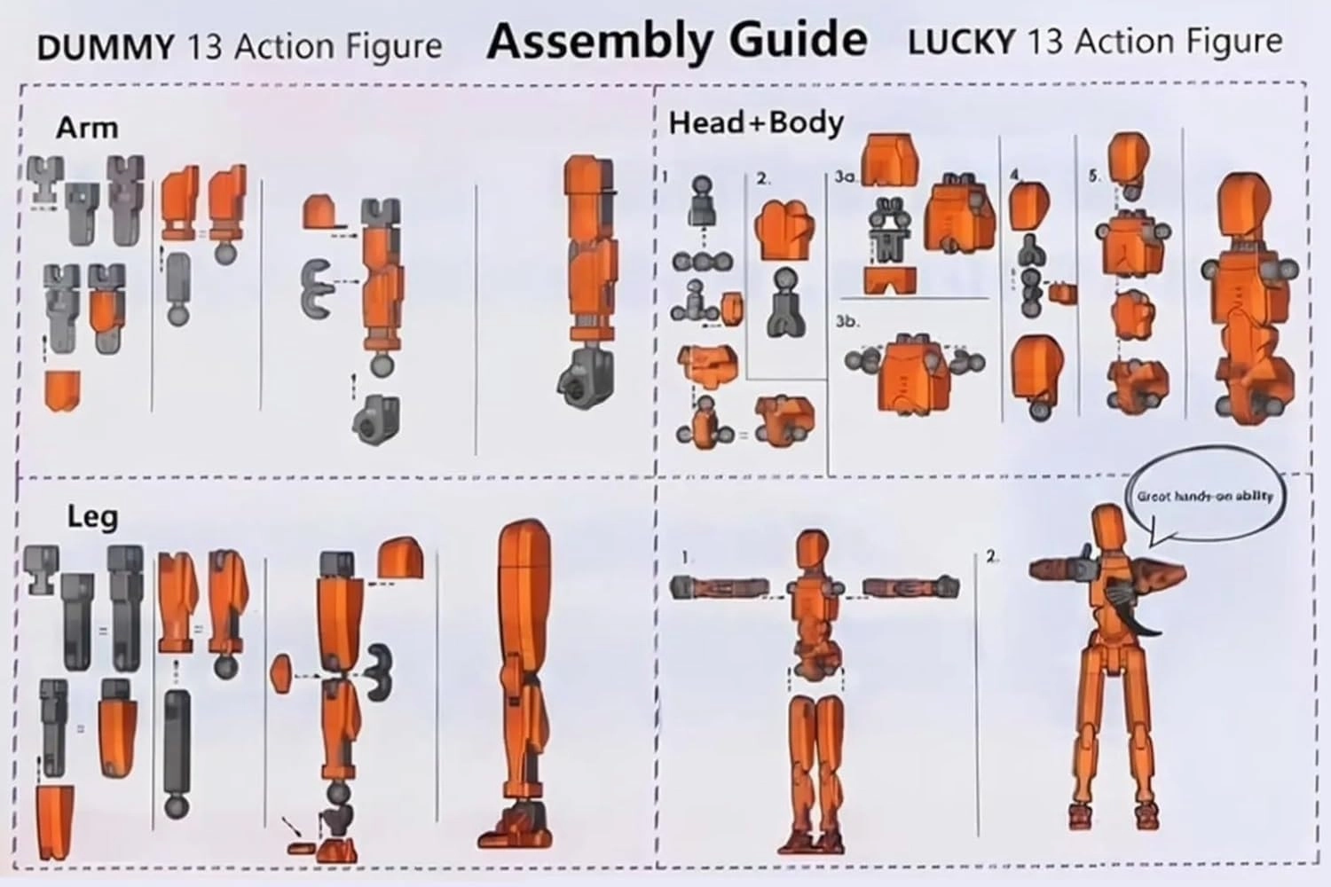 T13 Action Figure Titan 13 3D Printed Action Figure Lucky 13 Dummy 13 with Nipper