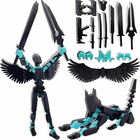 T13 Action Figures Set (Assembly Completed) Dummy 13 Titan 13 Robot Action Figure 3D Printed Robo Multi-Jointed Movable Action Figure Toy with Full Articulation (Black Blue Figure   Dog)