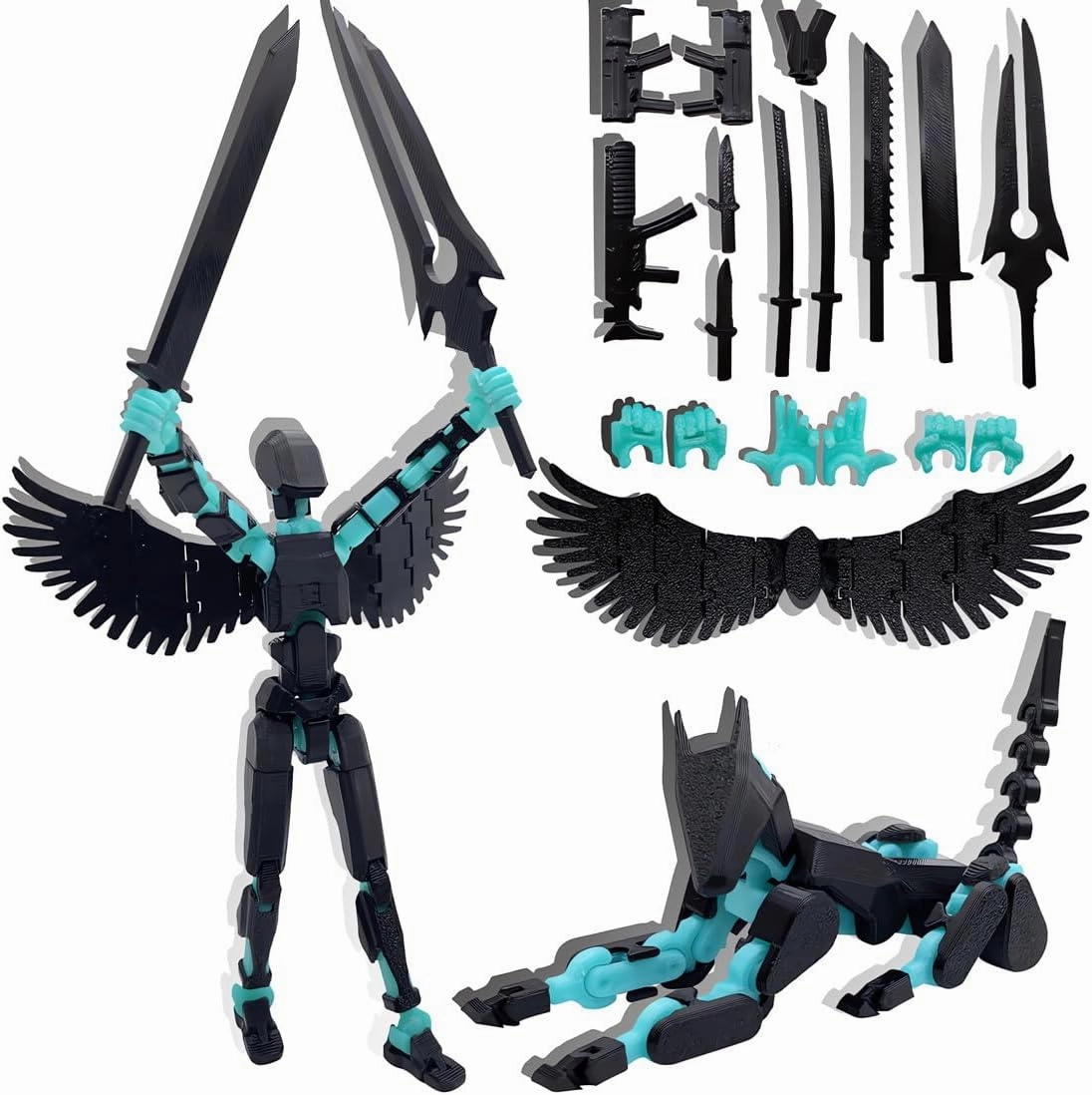 T13 Action Figures Set (Assembly Completed) Dummy 13 Titan 13 Robot Action Figure 3D Printed Robo Multi-Jointed Movable Action Figure Toy with Full Articulation (Black Blue Figure   Dog)