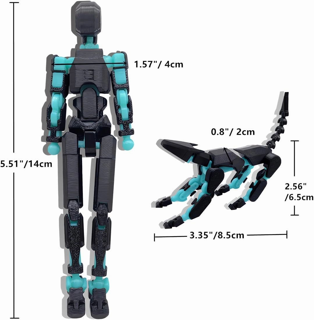 T13 Action Figures Set (Assembly Completed) Dummy 13 Titan 13 Robot Action Figure 3D Printed Robo Multi-Jointed Movable Action Figure Toy with Full Articulation (Black Blue Figure   Dog)