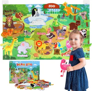 Taika 43x28 inch Zoo Animals Felt Story Board Set, 41Pcs Jungle Animals Toys, Thicker Flannel Board, Preschool Learning Toy, Interactive Storytelling Teaching Play Activity Kits