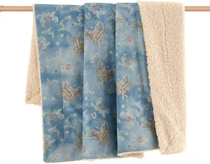 Tasha Polizzi for Paseo Road Lee Western Throw Blanket, 50x60 inch, Washed Denim Throw, Teddy-Backed Soft Boucle Reverse Side, Bronc Rider Floral Horseshoe Print, Plush Cozy Blanket for Bed, Sofa