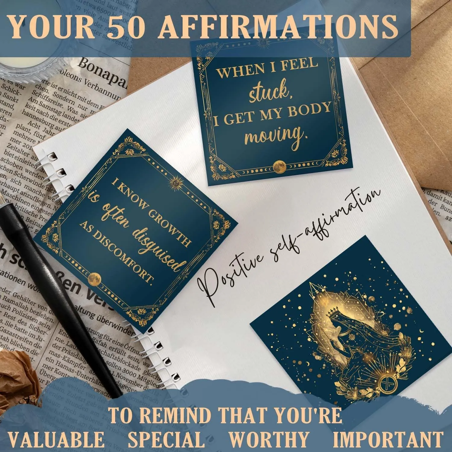 Taurus Crystals Gifts Gifts for Women, 50 Daily Affirmation Cards & 6 Natural Healing Crystals, Healing Stones for Positive Energy, Inspirational Spiritual Zodiac Gifts