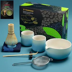 TEANAGOO 9 Pcs Matcha Whisk Set,Ceramic Matcha Set,Matcha Kit for Ceremony,Matcha Tea Set for Making Breakfast/Matcha Latte,Matcha Whisk and Bowl Set with 2 Matcha Cups(7.2oz),Gift for Matcha Lover