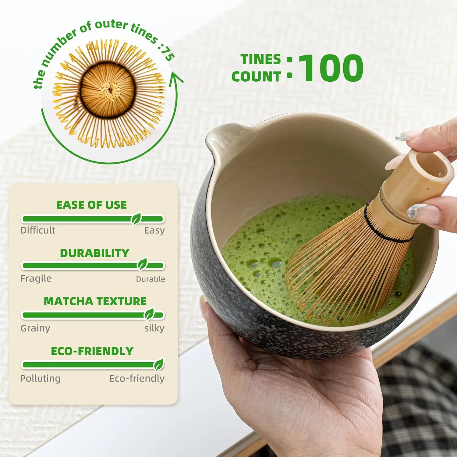 TEANAGOO Matcha Whisk Set Black,7 Pcs Matcha Set,Matcha Kit for Ceremony,Matcha Tea Set for Making Breakfast/Latte,Matcha Whisk Set with Bowl(Chawan)/Whisk and Holder,Gift for Matcha Lover