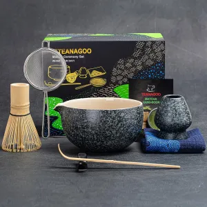 TEANAGOO Matcha Whisk Set Black,7 Pcs Matcha Set,Matcha Kit for Ceremony,Matcha Tea Set for Making Breakfast/Latte,Matcha Whisk Set with Bowl(Chawan)/Whisk and Holder,Gift for Matcha Lover