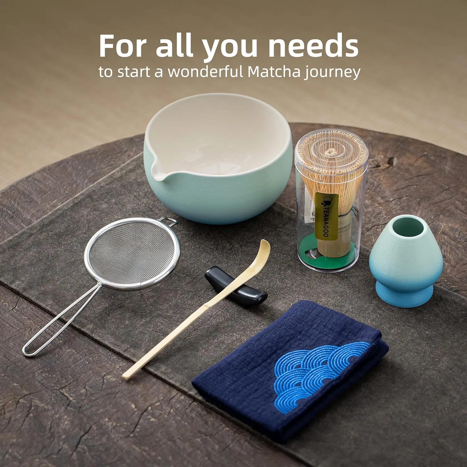 TEANAGOO Matcha Whisk Set Blue,Ceremony Matcha Set,Matcha Kit Grident Blue,Matcha Tea Set for Making Breakfast/Latte,Matcha Whisk Set and Bowl with All Accessories,Gift for Matcha Lover