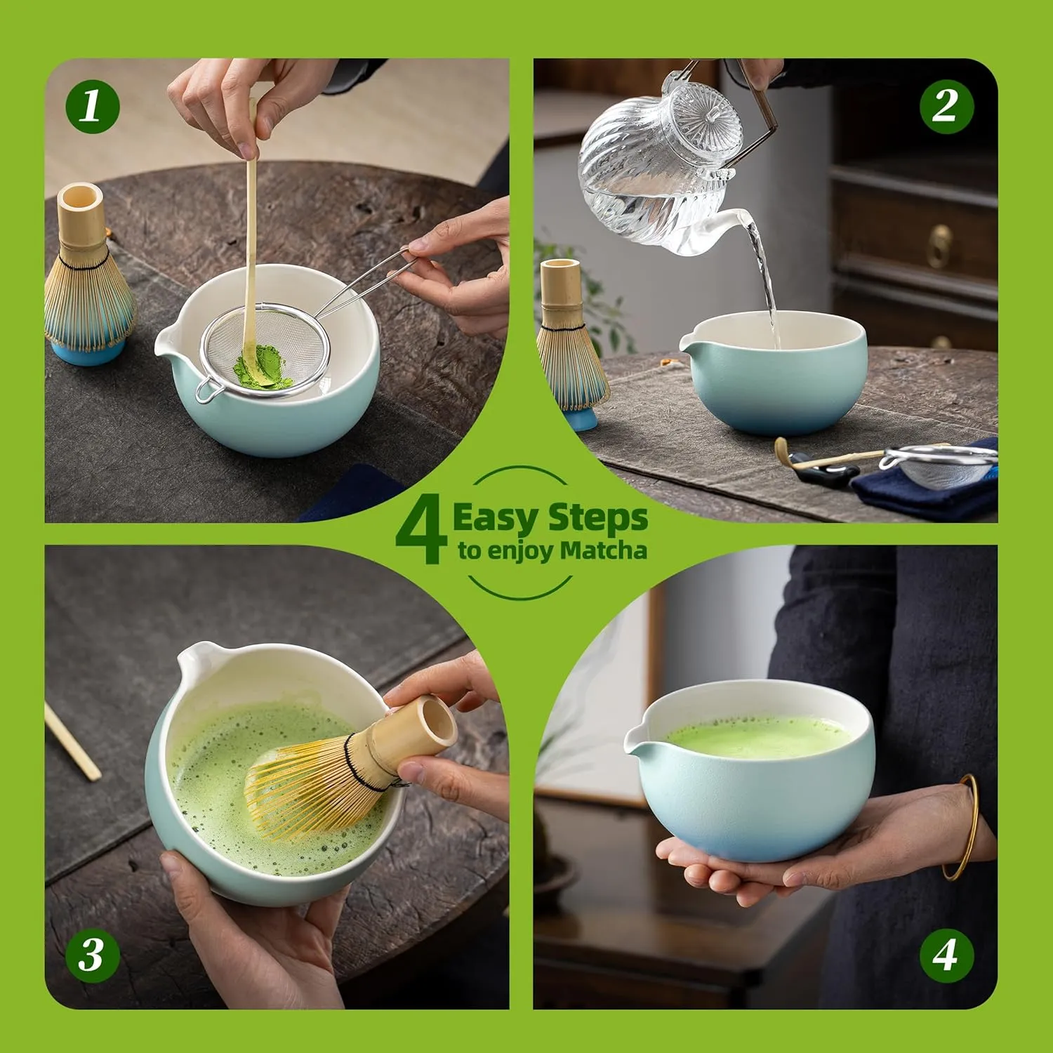 TEANAGOO Matcha Whisk Set Blue,Ceremony Matcha Set,Matcha Kit Grident Blue,Matcha Tea Set for Making Breakfast/Latte,Matcha Whisk Set and Bowl with All Accessories,Gift for Matcha Lover