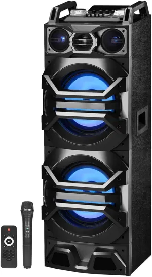 Technical Pro Dual 10" 3000w Powered Bluetooth Speaker w/USB/SD/LED Wireless Mic