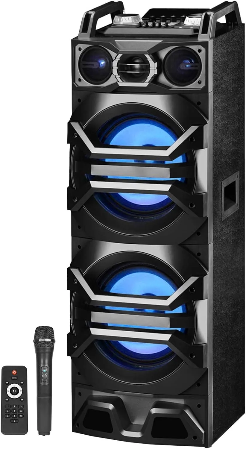 Technical Pro Dual 10" 3000w Powered Bluetooth Speaker w/USB/SD/LED Wireless Mic