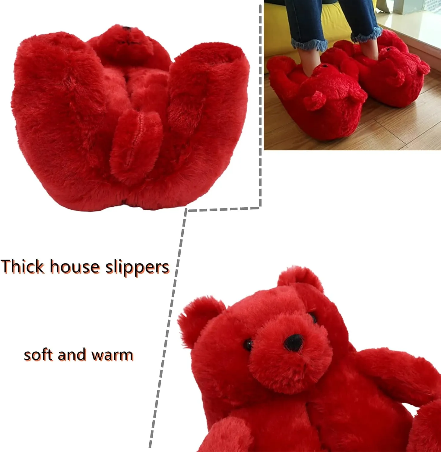 Teddy Bear Slippers, Christmas Cute Winter Warm Fluffy Fuzzy Soft Cute Animal Slippers Women House Indoor Cartoon Women Girls