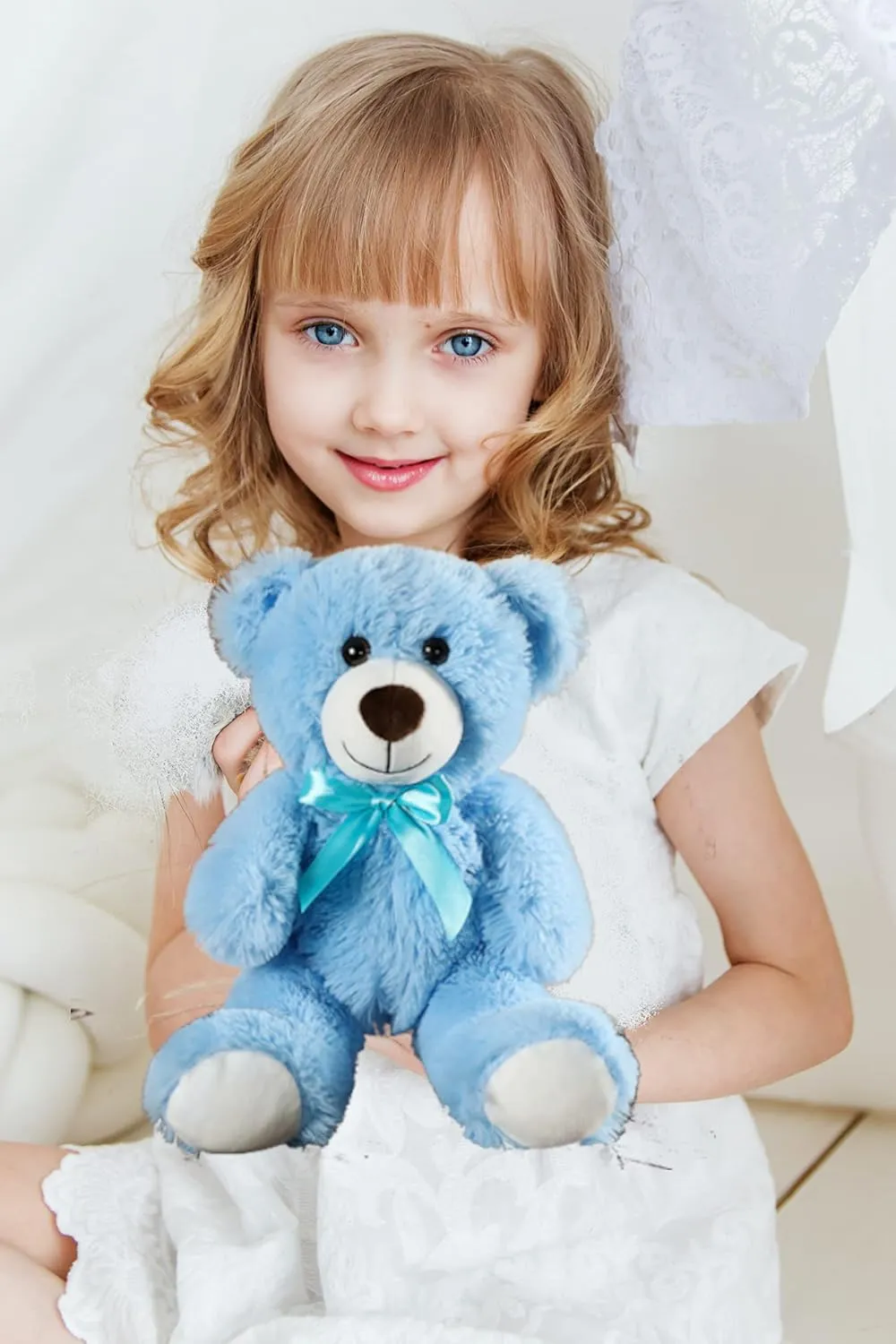Teddy Bear Stuffed Animal 14 Inch Valentines Day Stuffed Animals - Super Soft Teddy Bears with Ribbon, Cute Teddy Bear for Girlfriend, Boyfriend, Baby Shower, Girls, Boys (Blue)
