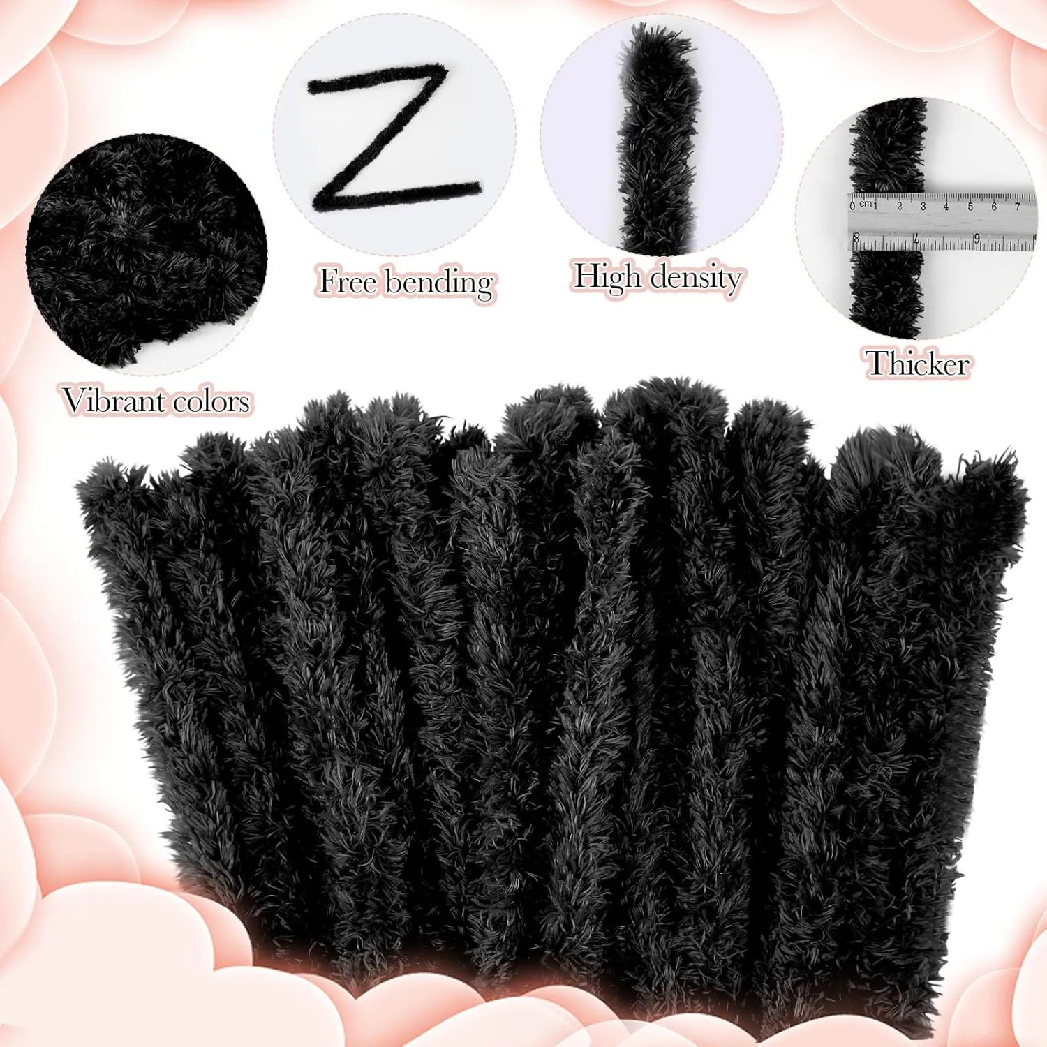 Teenyyou 24 Pcs 30mm x 39.37 Inch Extra Thick Jumbo Pipe Cleaners Bulk Giant Fur Fluffy Pipe Cleaners Chenille Stems Craft Supplies for St. Patrick Easter Gifts DIY Project(Black)