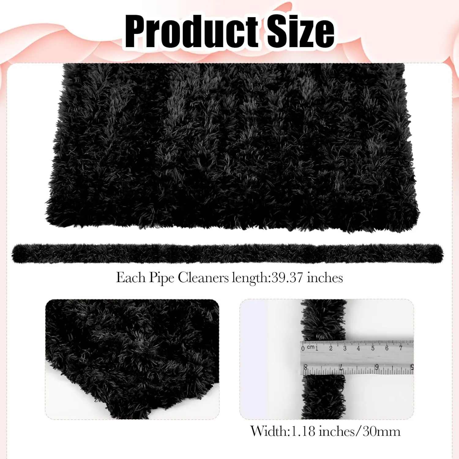 Teenyyou 24 Pcs 30mm x 39.37 Inch Extra Thick Jumbo Pipe Cleaners Bulk Giant Fur Fluffy Pipe Cleaners Chenille Stems Craft Supplies for St. Patrick Easter Gifts DIY Project(Black)